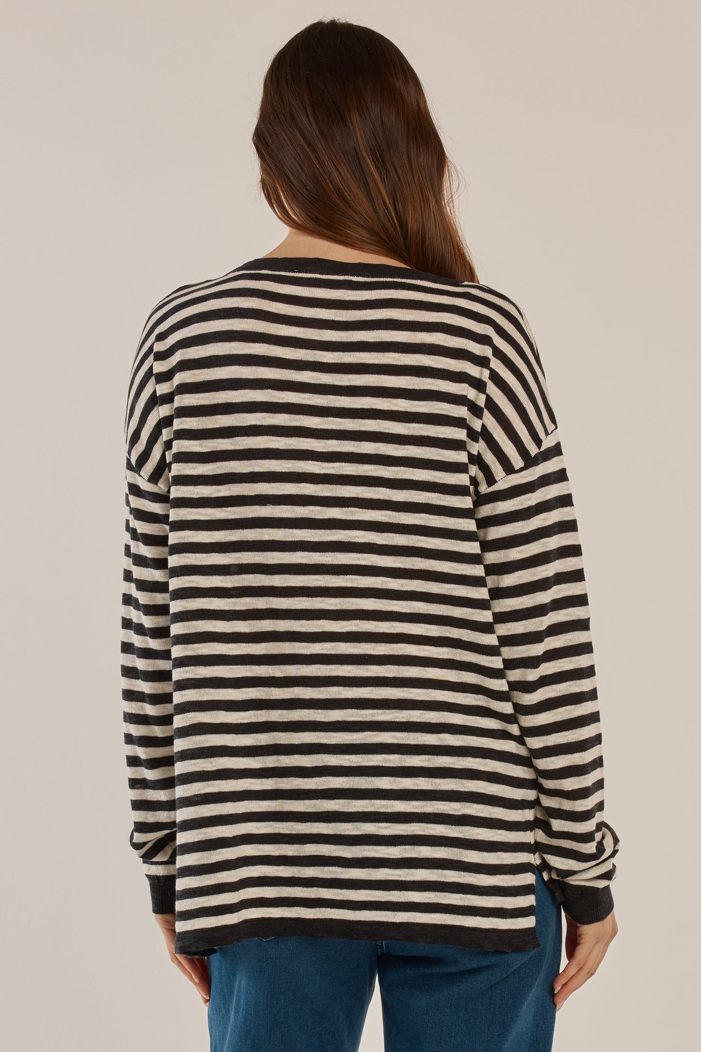 Betty Basics Natasha Knit Top- (Black/Off-White Stripe)