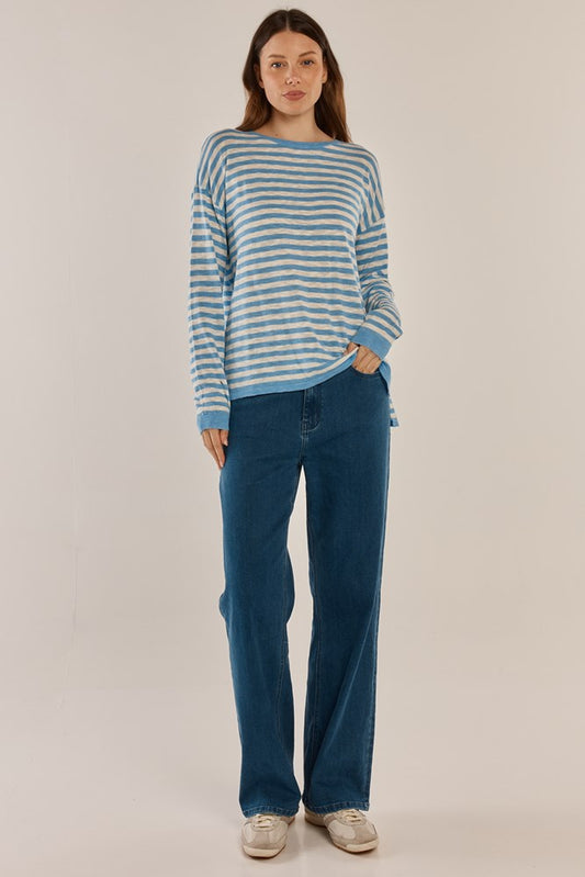 Betty Basics Natasha Knit Top (Cornflower Blue Stripe)