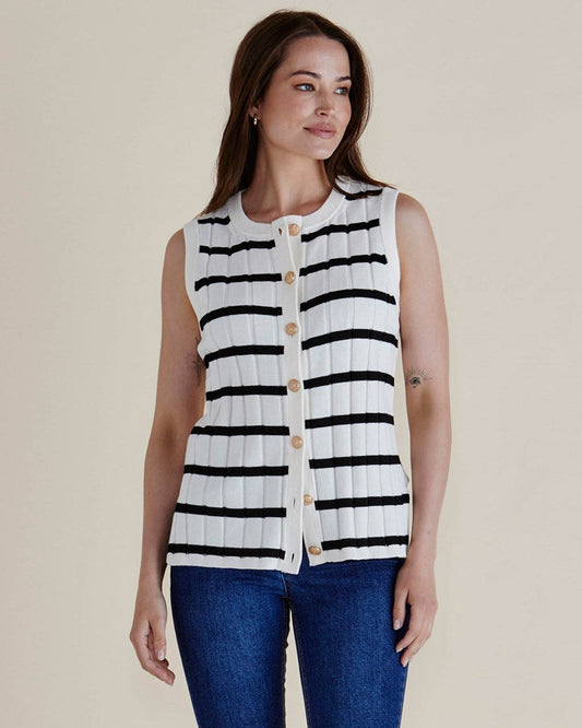 Betty Basics Nicollete Knit Vest (Black Stripe)