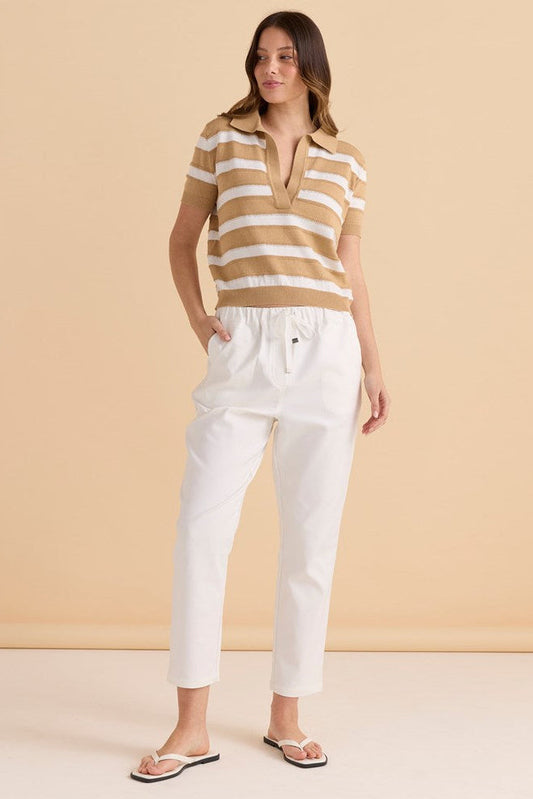 Betty Basics Salford Knit Polo (Beige/White)