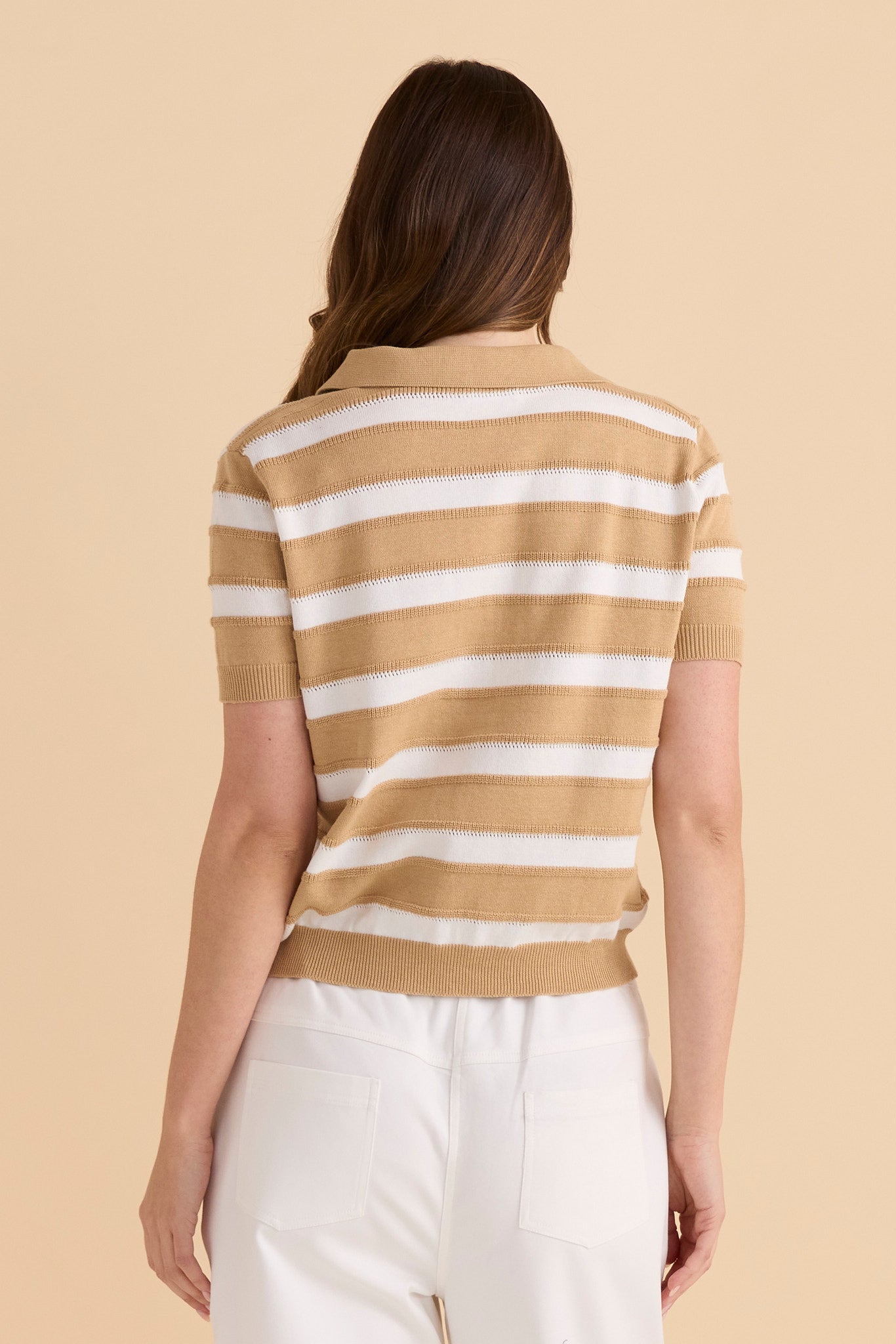 Betty Basics Salford Knit Polo (Beige/White)