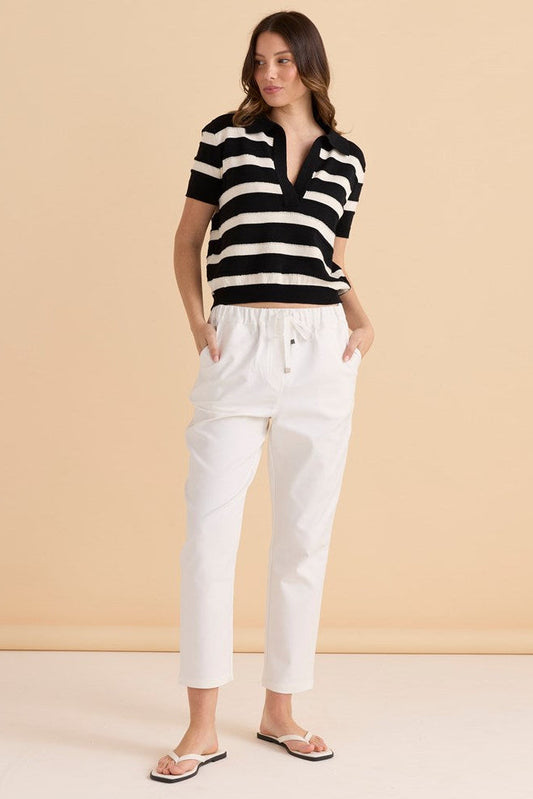 Betty Basics Salford Knit Polo (Cream/Black)