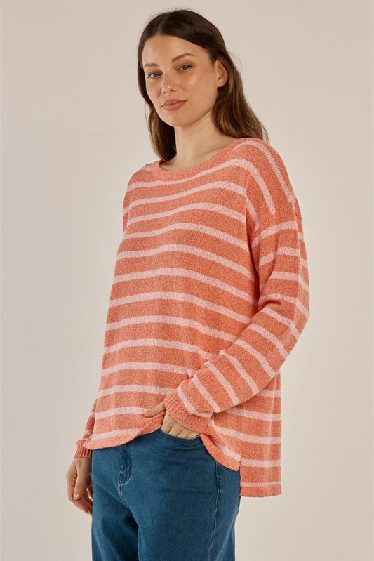 Betty Basics Bradford Knit Top (Coral/Pink Stripe)