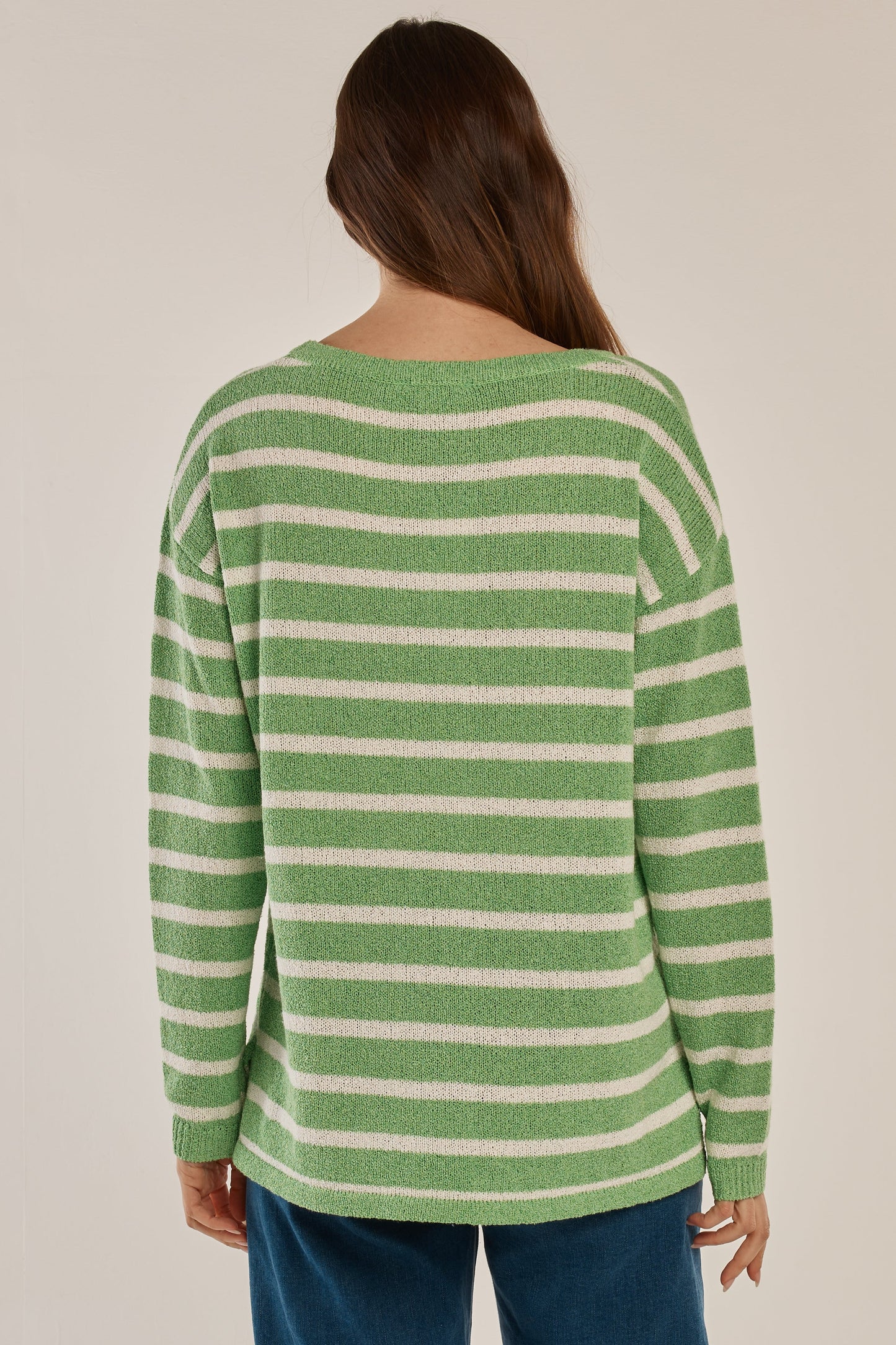 Betty Basics Bradford Knit Top (Green/Cream Stripe)