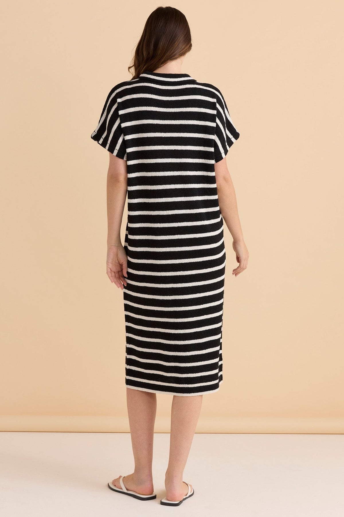 Betty Basics Bradford Knit Polo Dress (Cream/Black)
