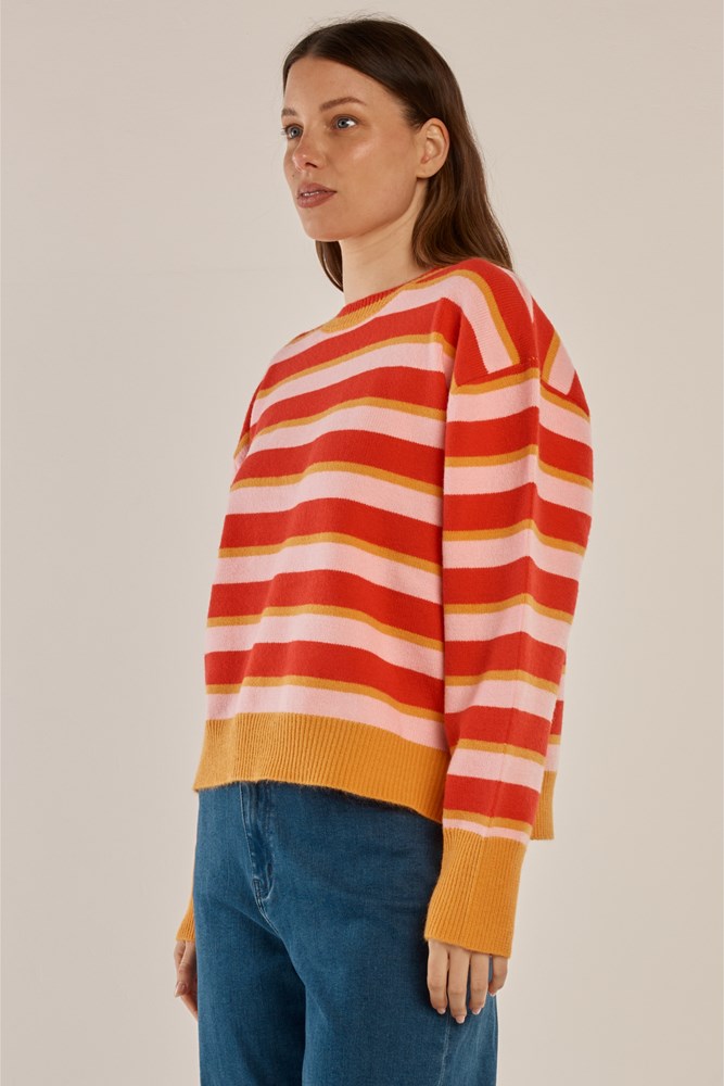 Betty Basics Leonie Knit Sweater (Red/Pink Stripe)