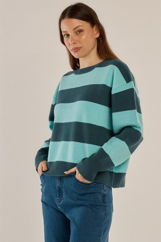 Betty Basics Leonie Knit Sweater (Teal Green/Blue Stripe)