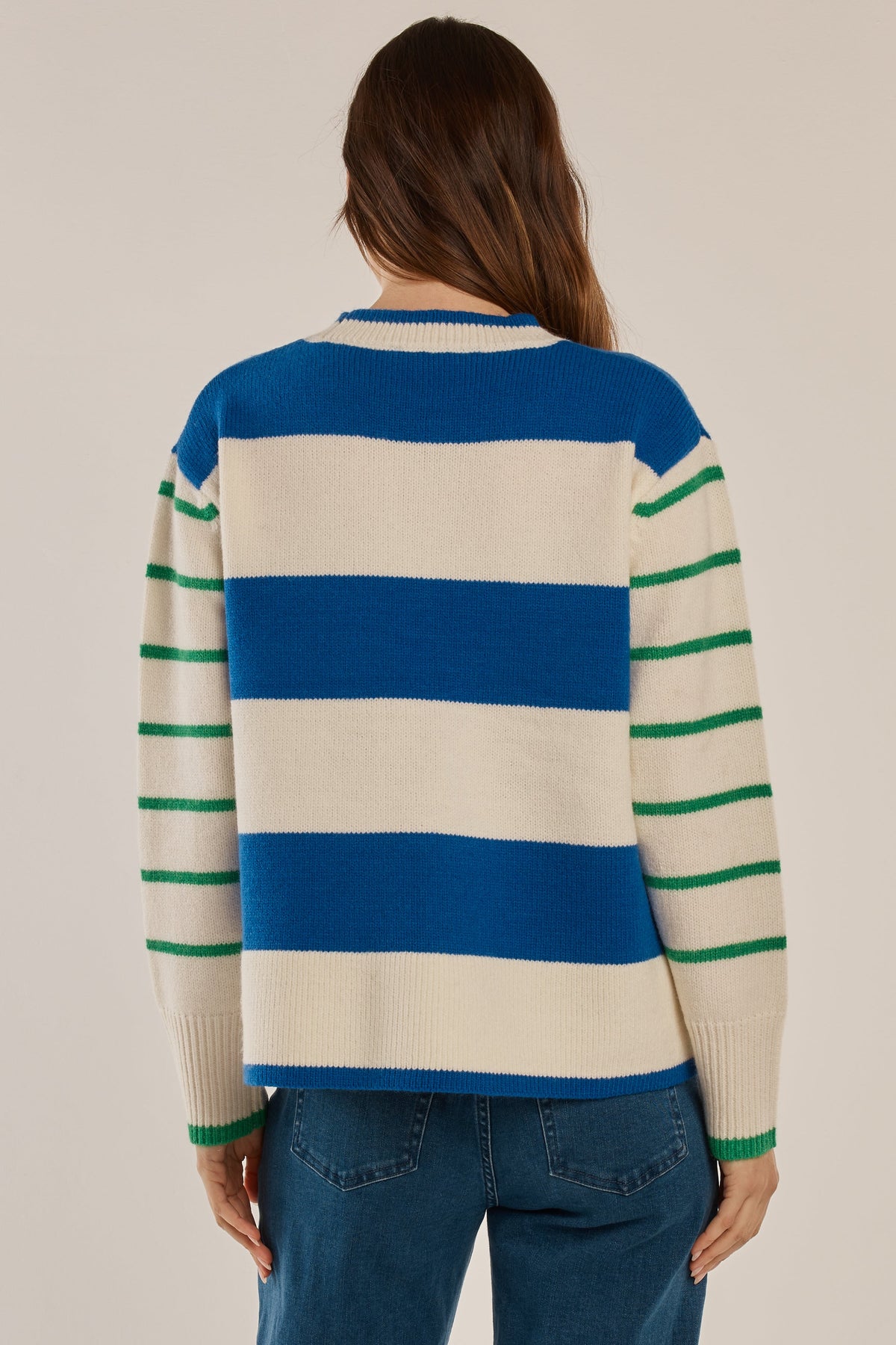Betty Basics Camryn Knit Sweater (Blue/Green Stripe)