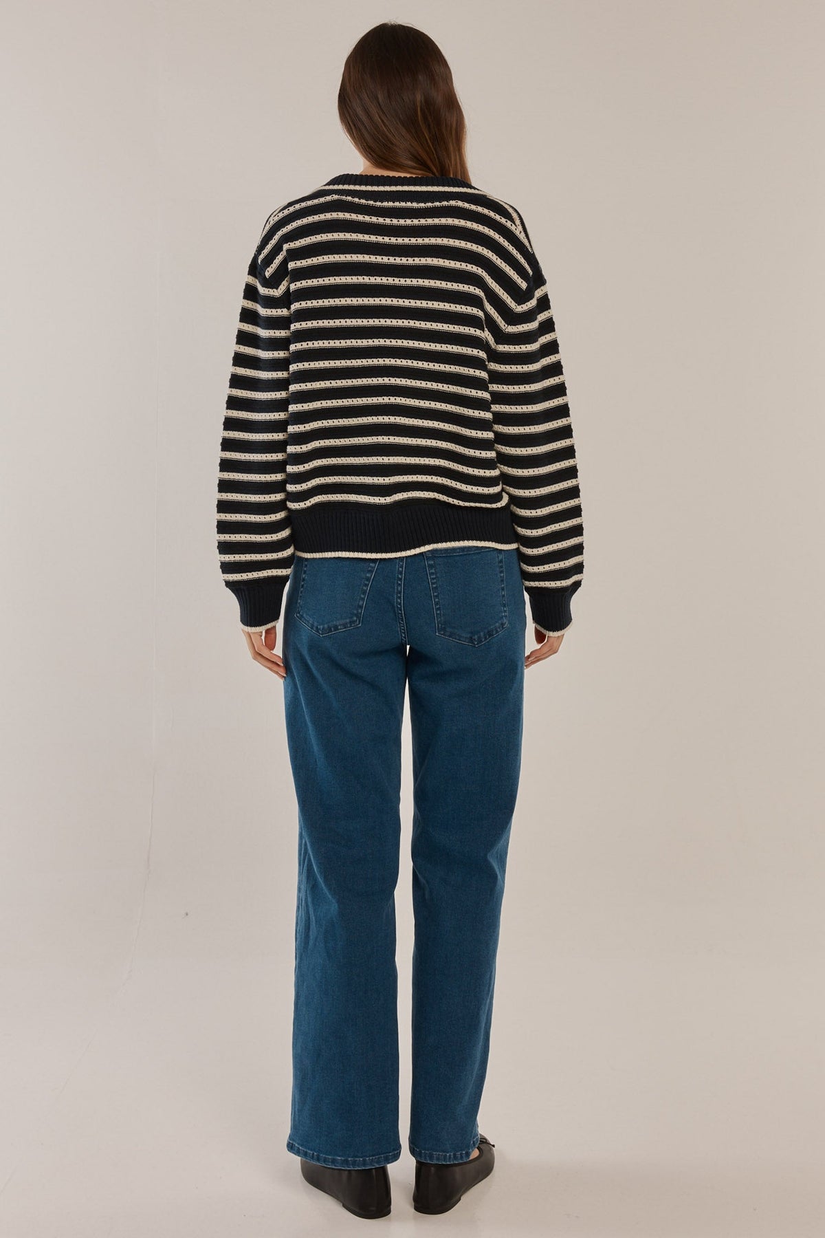 Betty Basics Aberdeen Polo Knit Sweater (Navy Stripe)