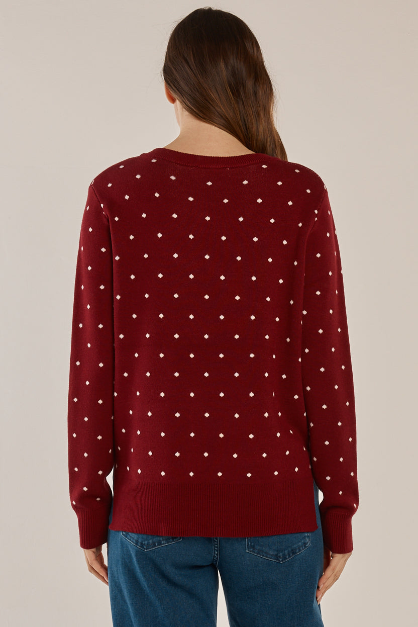 Betty Basics Louis Sweater Burgundy Jacquard (Burgandy Jacquard)