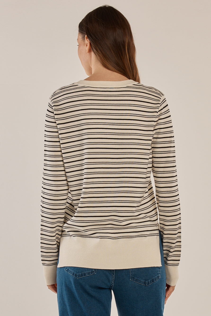 Betty Basics Louis Sweater (Cream/Black Stripe)