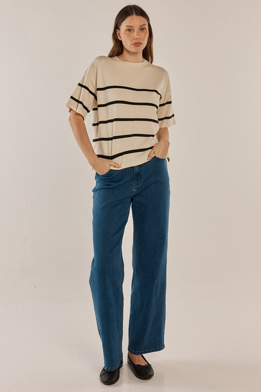 Betty Basics Bailey Boxy Top (Cream/Liquorice)