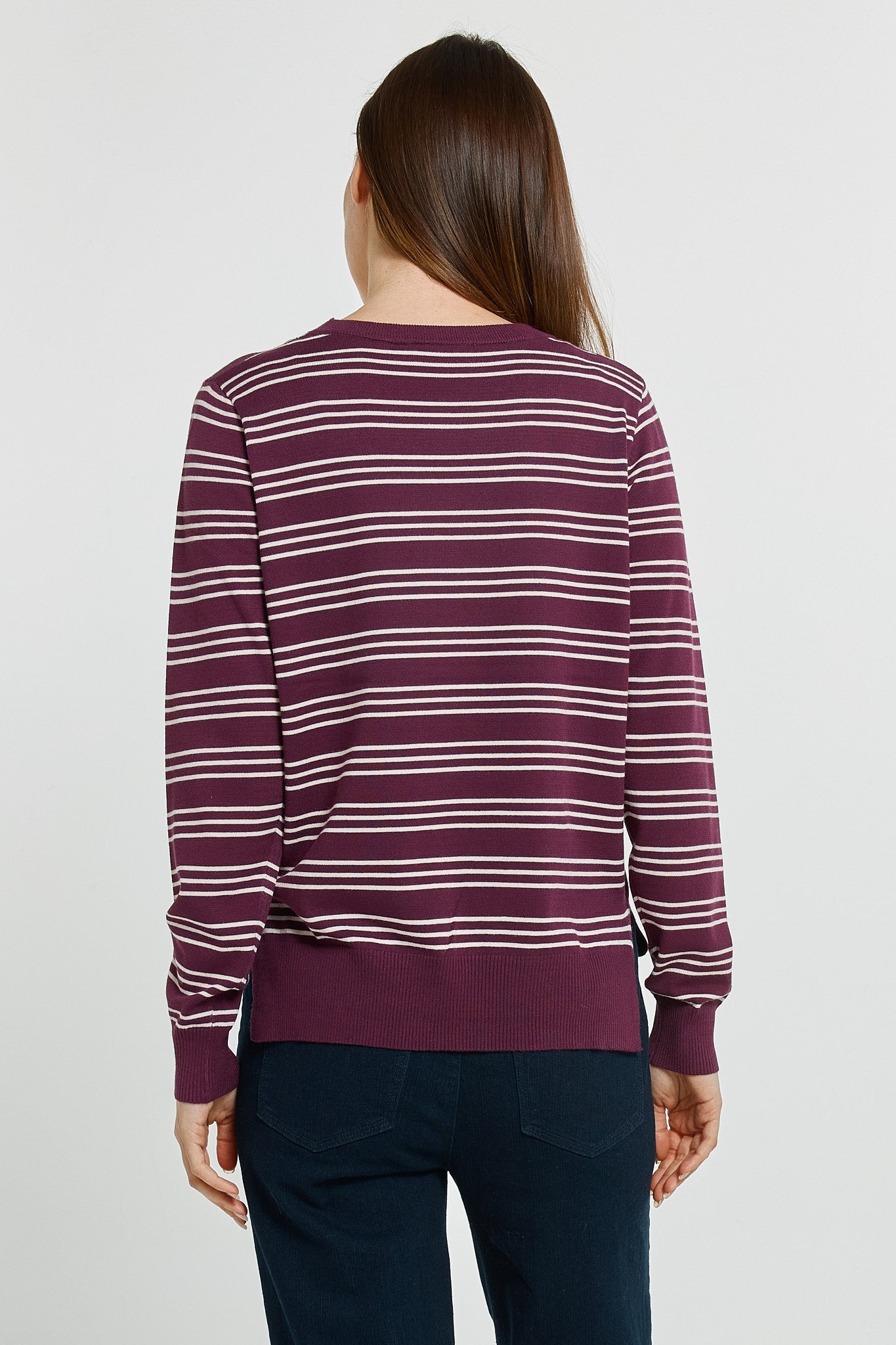 Betty Basics Lenore Sweater (Wine/Pink Stripe)