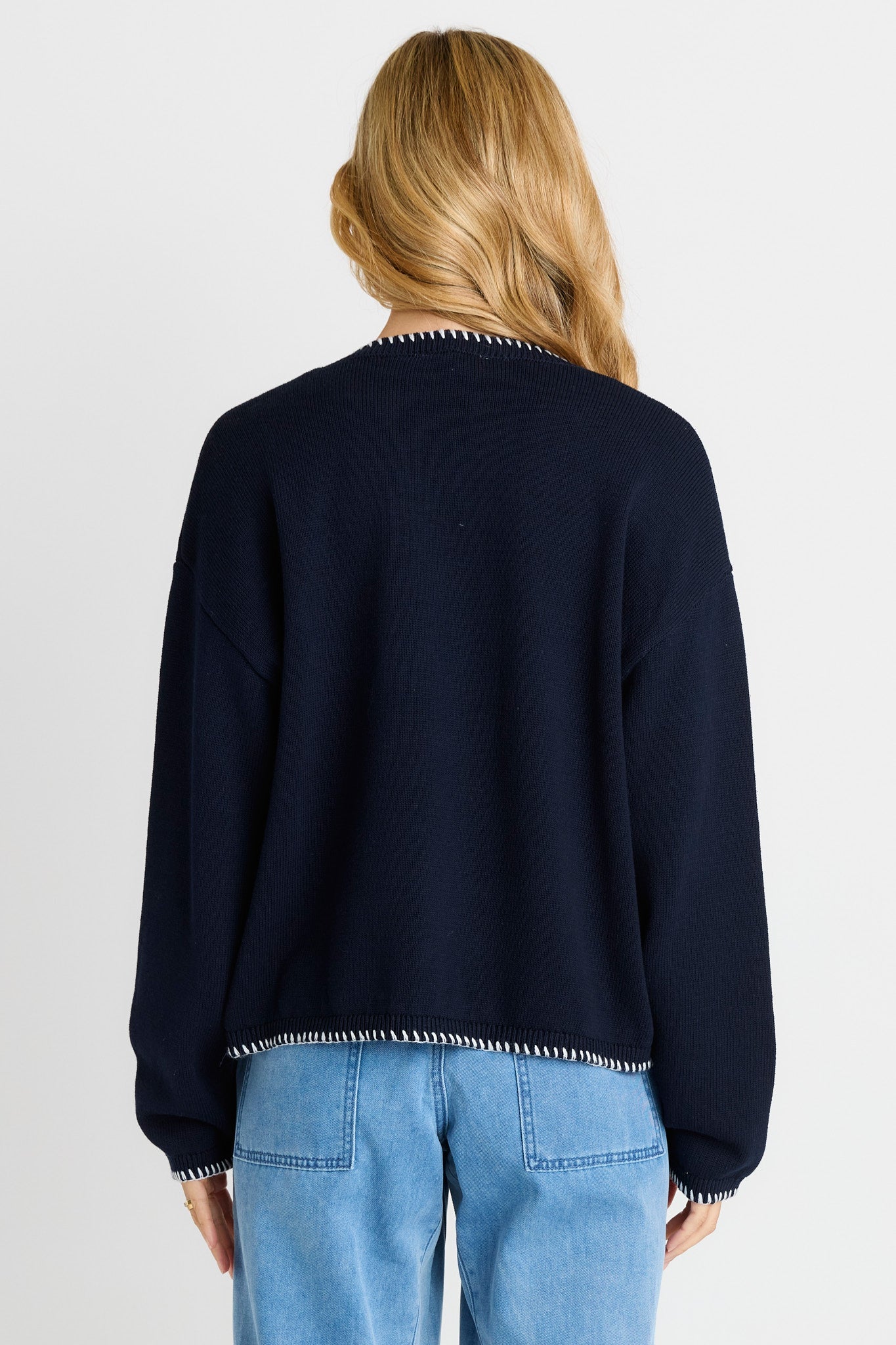 Betty Basics Ascot Stitch Sweater (Navy)