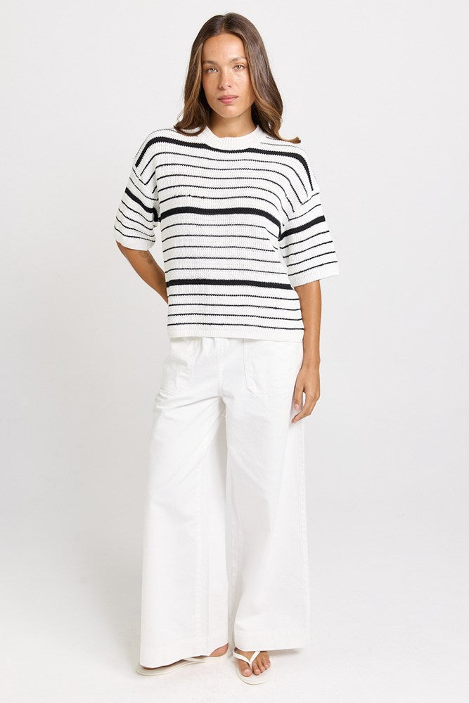 Betty Basics Dylan Knit Tee (White/Black Stripe)