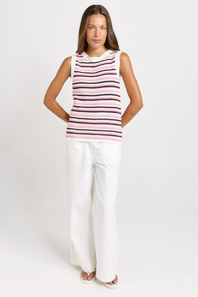 Betty Basics Roni Knit Tank (Chocolate/Pink Combo)