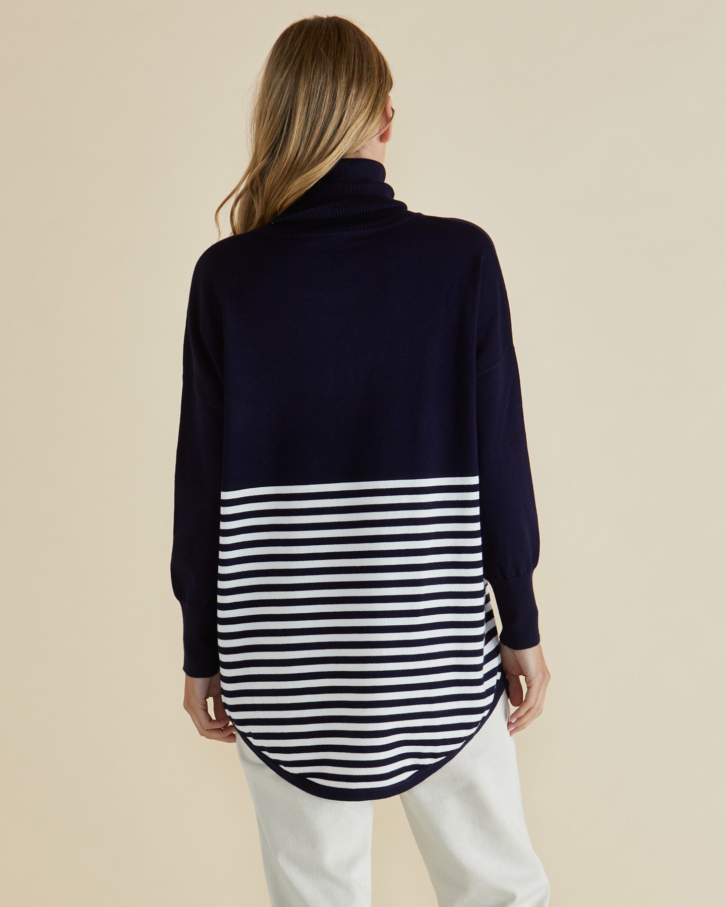 Betty Basics Fleur Roll Neck Jumper Navy Stripe (Navy Stripe Splice)