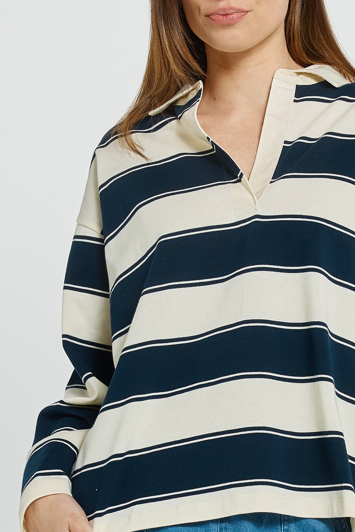 Betty Basics Roland Rugby Top (Navy/Off-White)