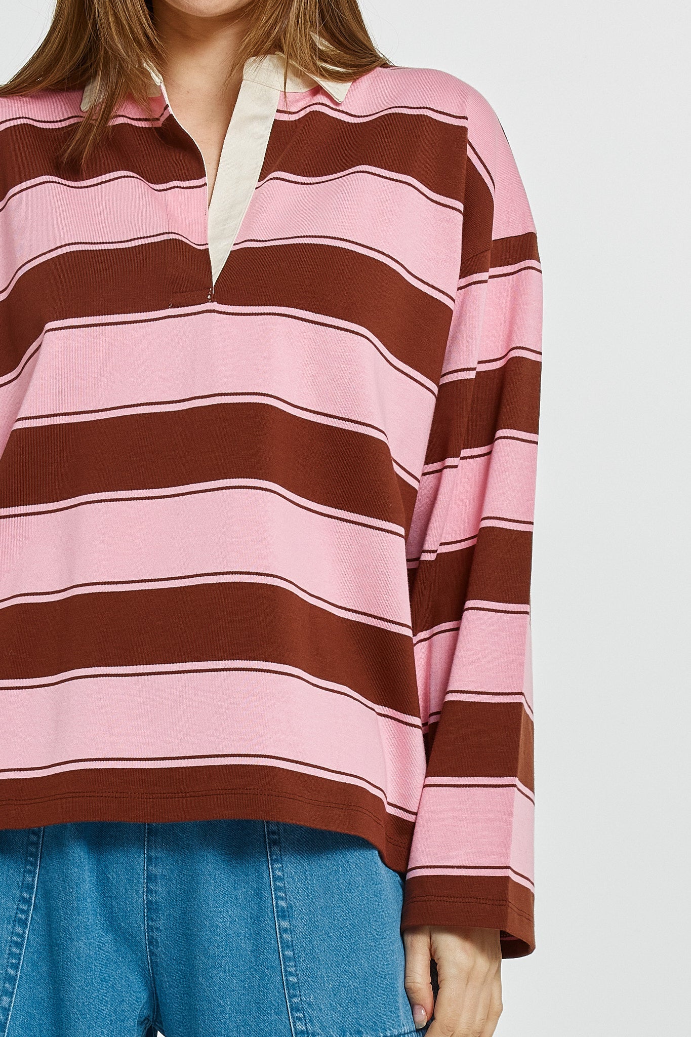 Betty Basics Roland Rugby Top (Pink/Choc)