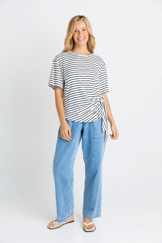 Betty Basics Knot Tee (White/Navy Stripe)