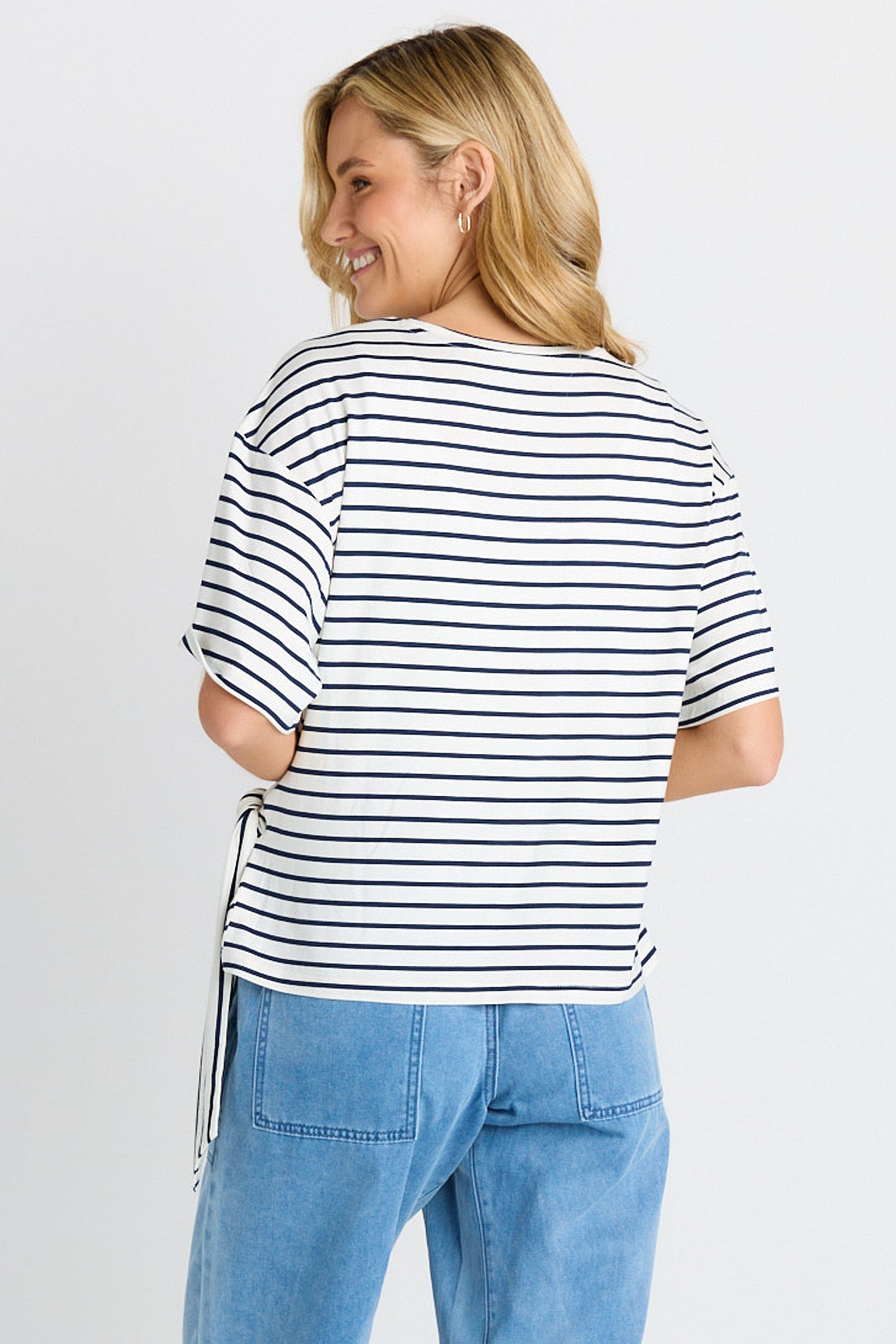 Betty Basics Knot Tee (White/Navy Stripe)