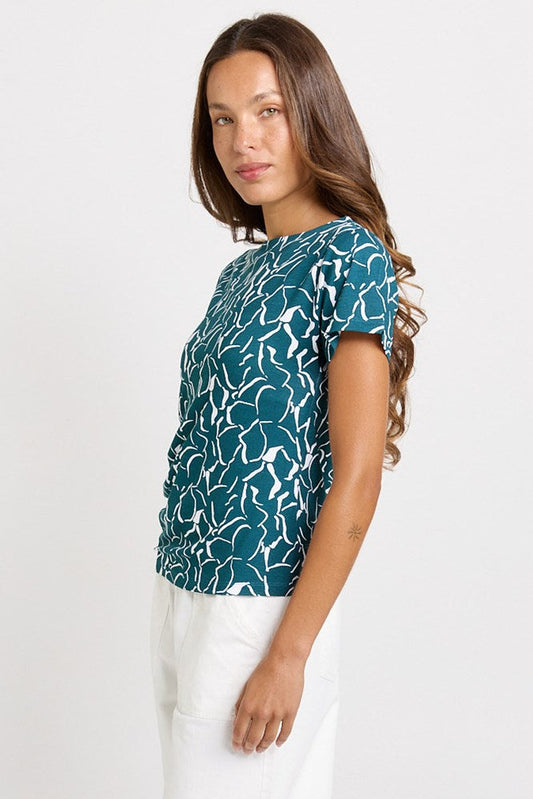 Betty Basics Victoria Viscose Tee (Teal Petal Print)