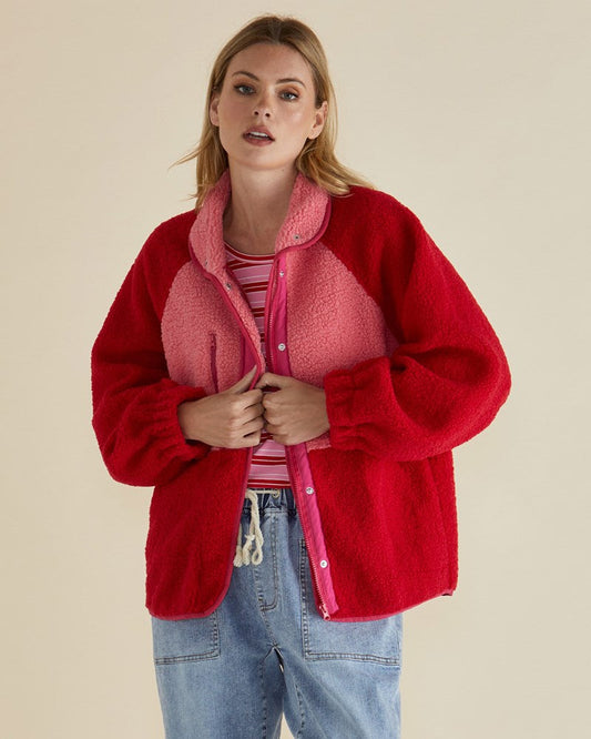Betty Basics Franklin Fleecy Jacket (Pink/Red)