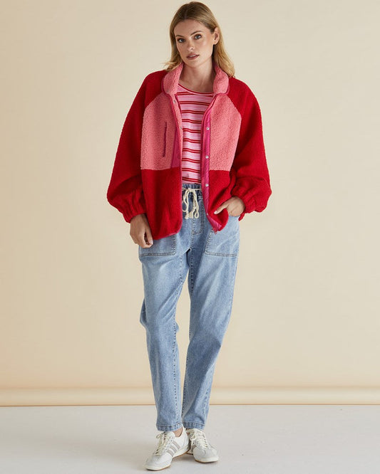 Betty Basics Franklin Fleecy Jacket (Pink/Red)