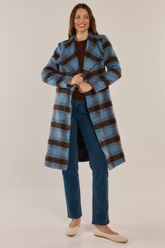 Betty Basics Britney Coat (Blue/Chocolate Check)