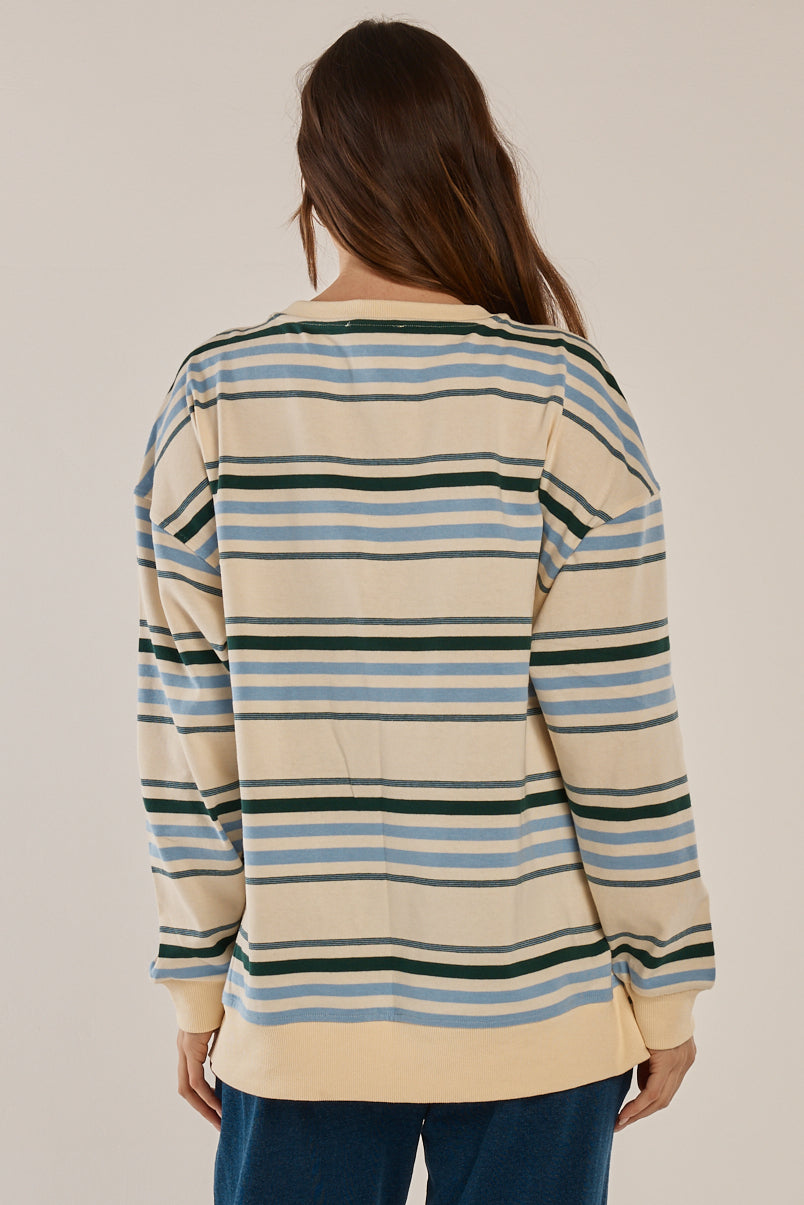 Betty Basics Easy Crew Sweat (Blue/Green Stripe)