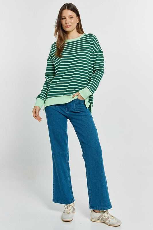Betty Basics Tide Sweatshirt Dark Green/Green Strip (Darkgreen/Green Stripe)