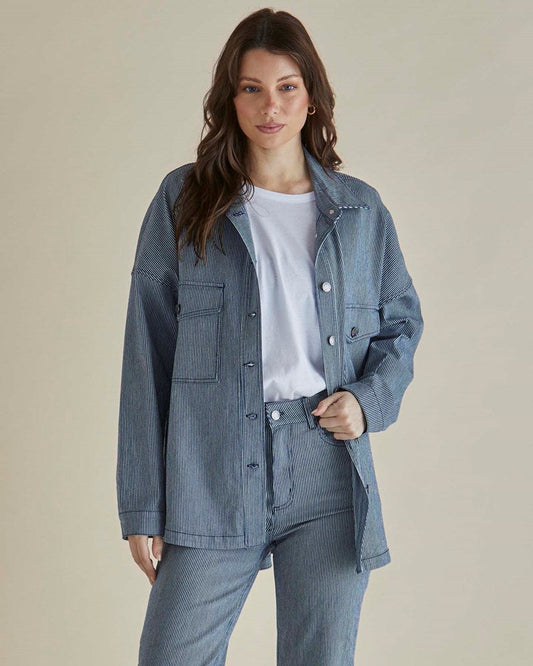 Betty Basics Cherry Denim Shirt (Pinstripe)
