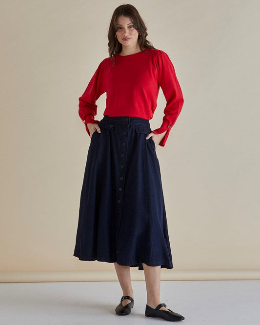 Betty Basics Lola Lyocell Skirt (Dark Vintage Blue)