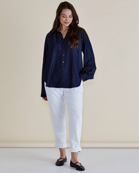 Betty Basics Lizza Embellished Shirt (Dark Blue)