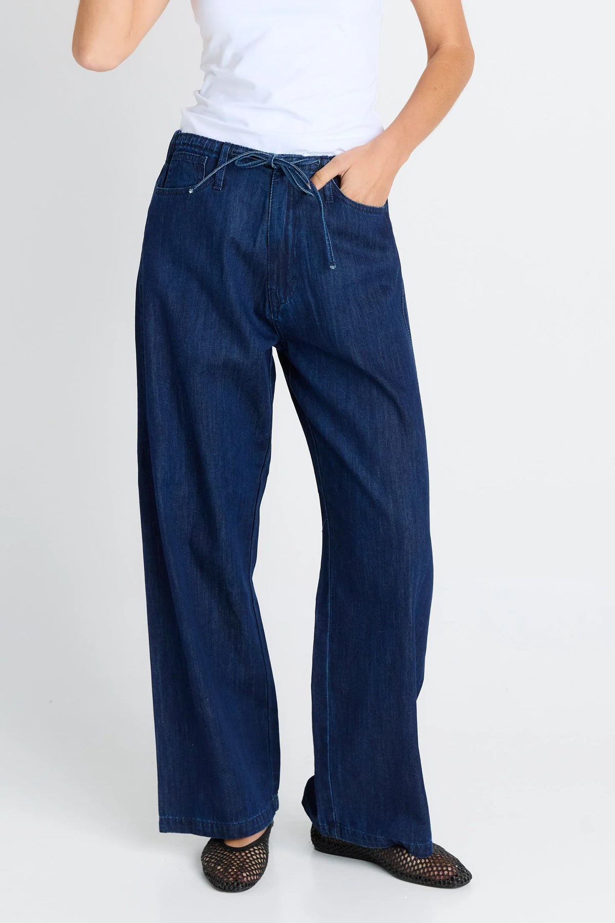 Betty Basics Goldie Tie Waist Jeans (Dark Blue)