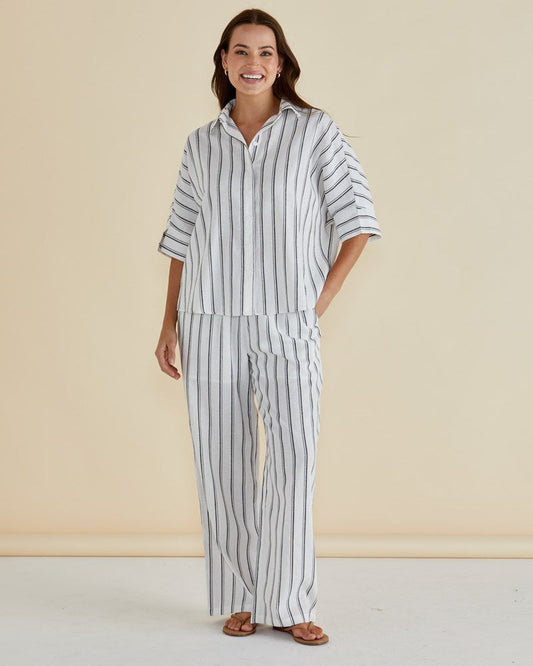 Betty Basics Zaza Relax Pant (Black/White Stripe)