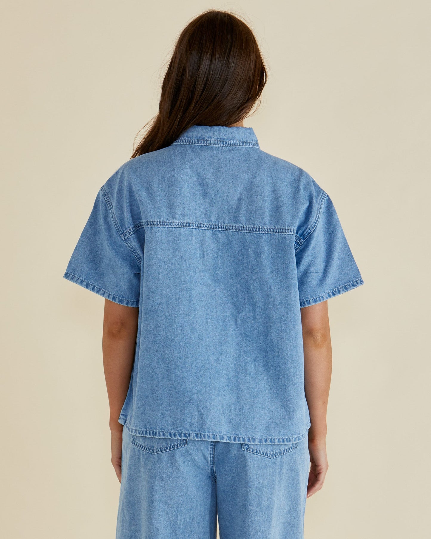 Betty Basics Saffra Short Sleeve Denim Shirt (Medium Wash)