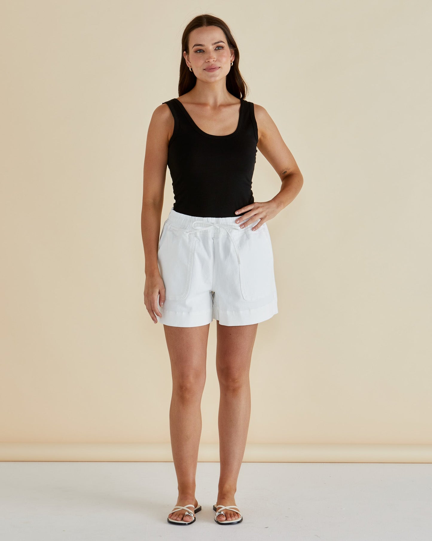 Betty Basics Relax Denim Shorts (White)