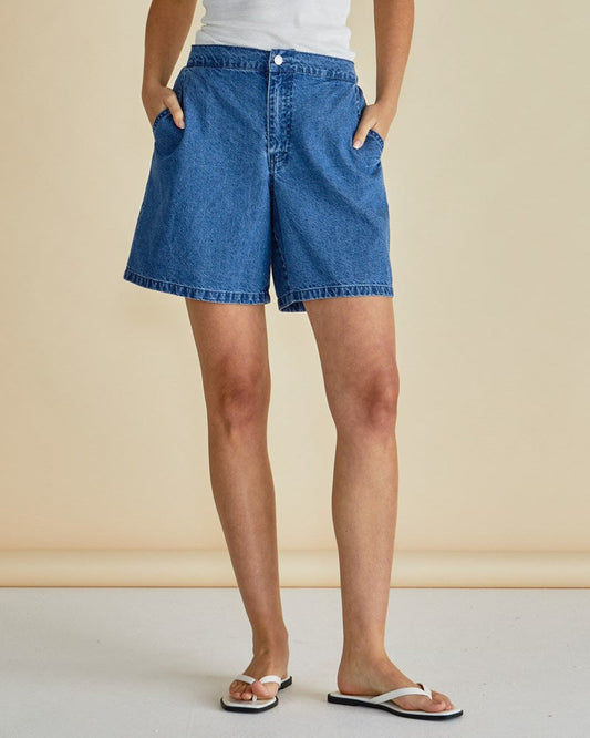 Betty Basics Breeze Relaxed Denim Shorts (Dark Blue)