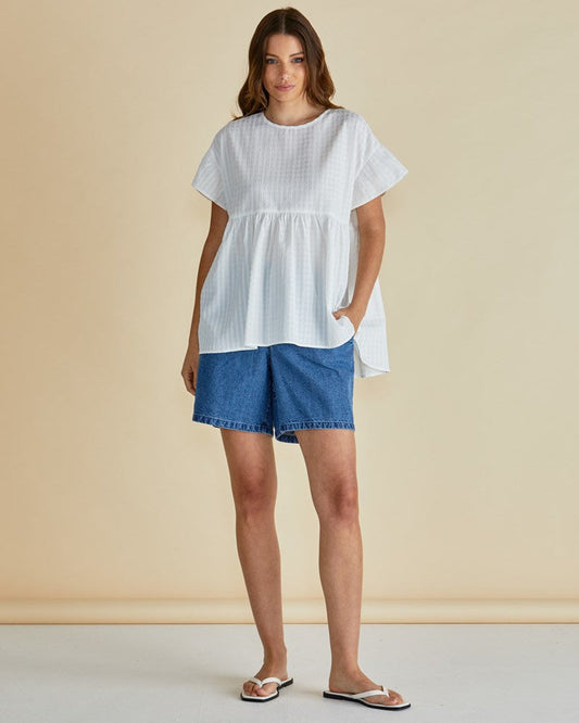 Betty Basics Poppy Blouse (White Gingham)