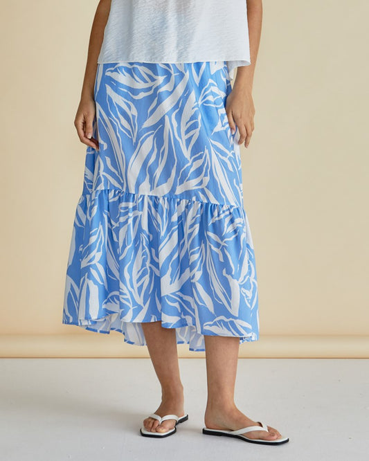 Betty Basics Maggie Skirt (Blue Abstract Print)