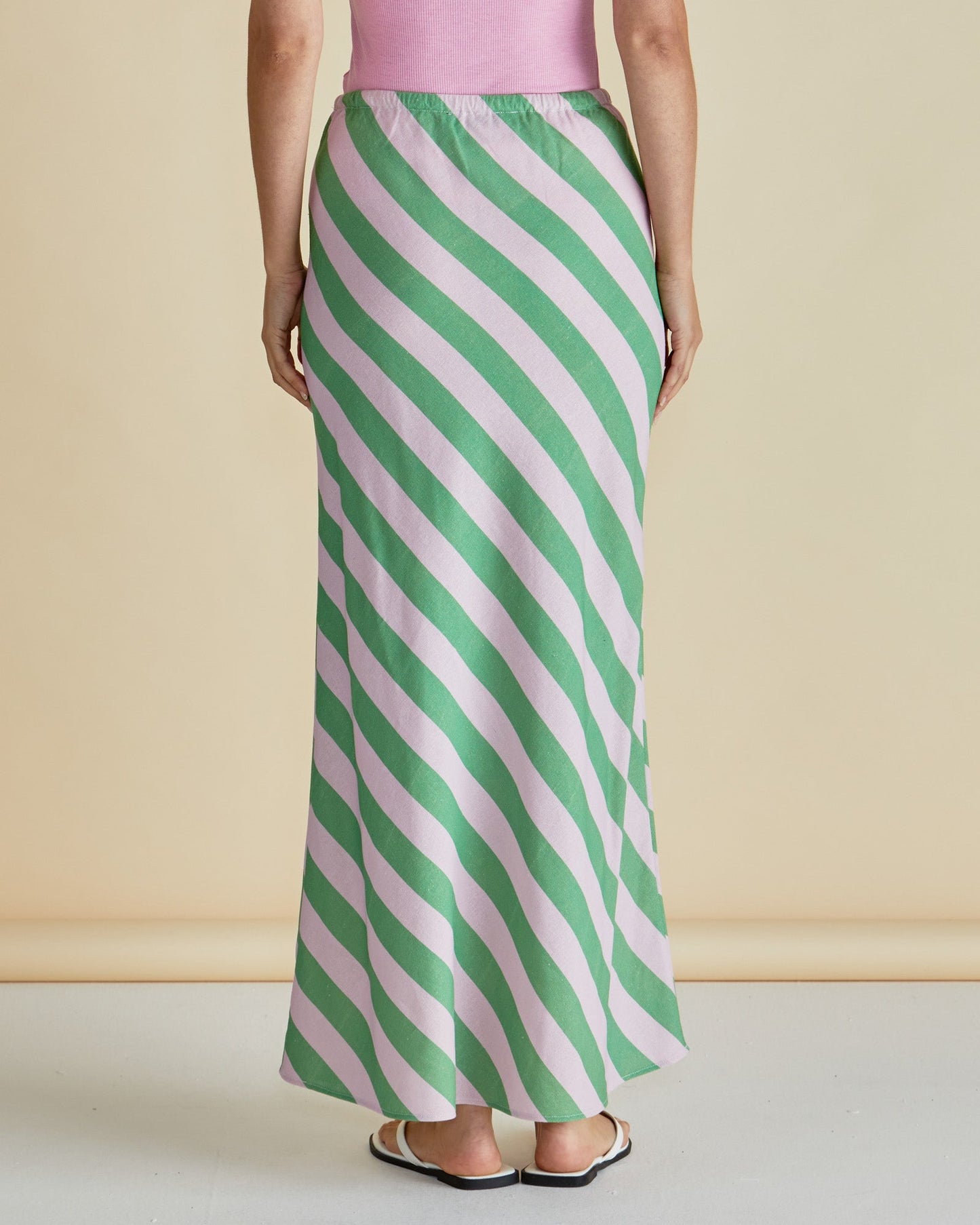 Betty Basics Brooke Bias Skirt (Green/Pink Stripe)