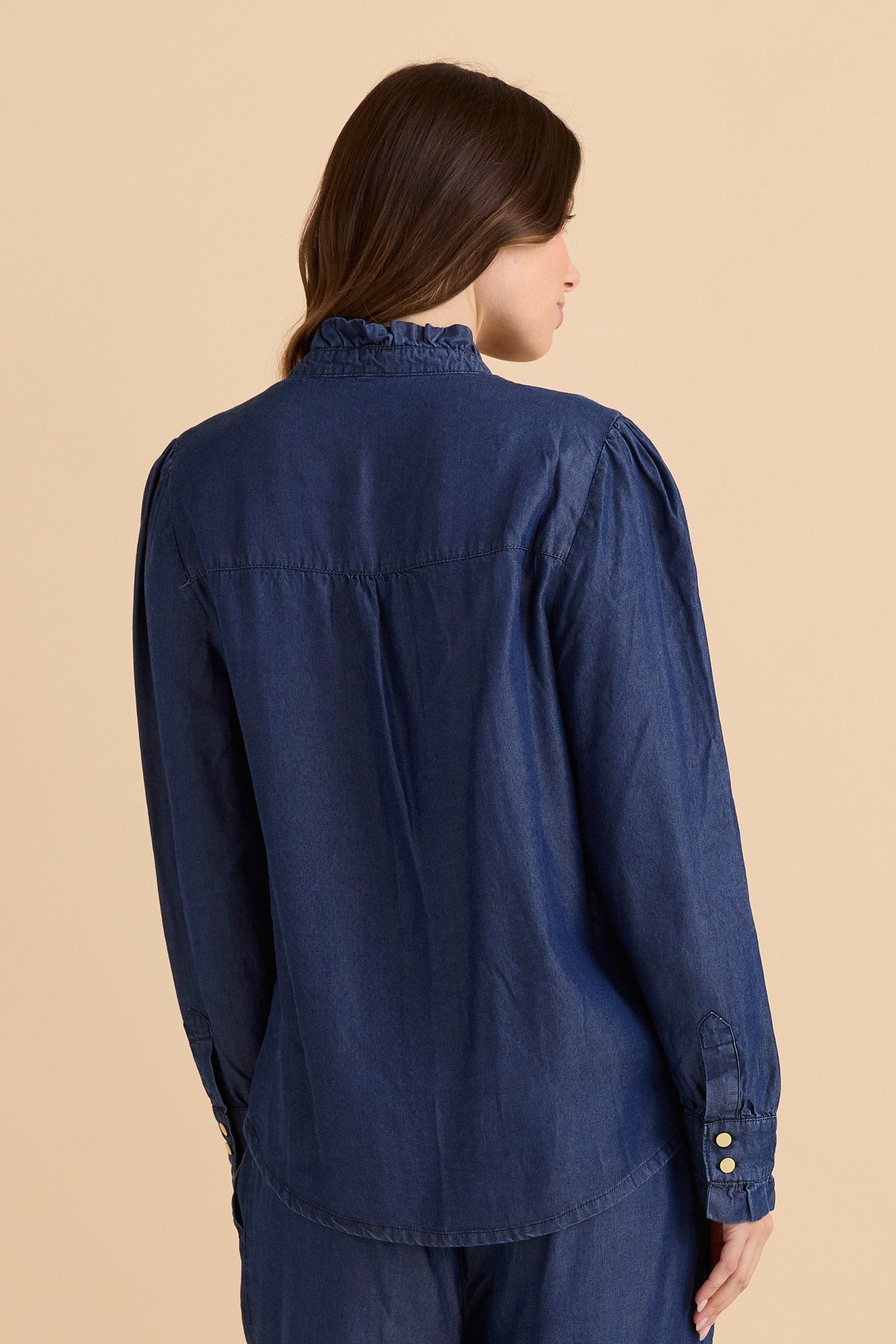 Betty Basics Lucille Lyocell Pleated Shirt (Dark Blue Wash)