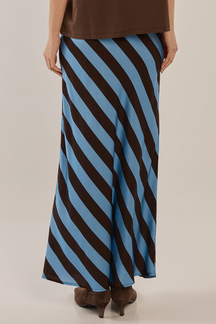 Betty Basics Bec Bias Skirt (Cornflower/Brown Stripe)