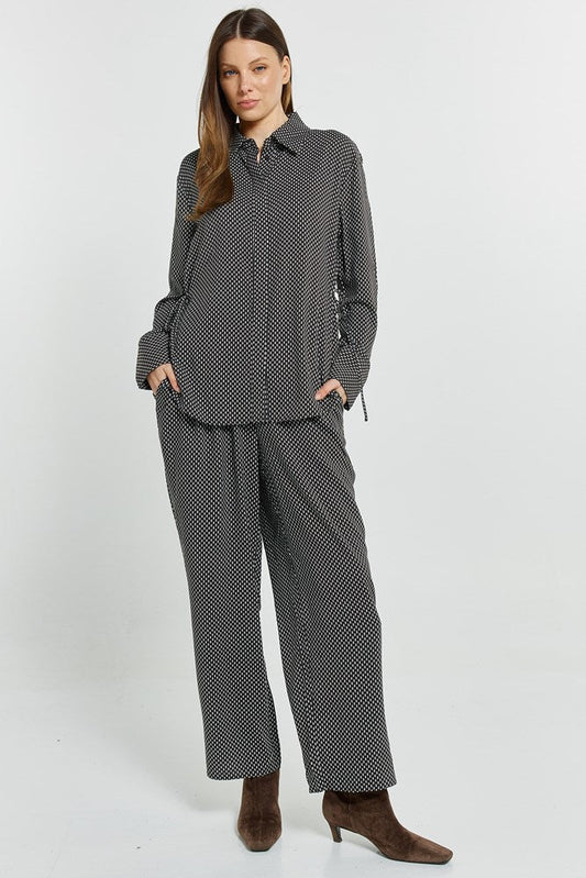 Betty Basics Tessa Tie Shirt (Nutmeg Geo Print)