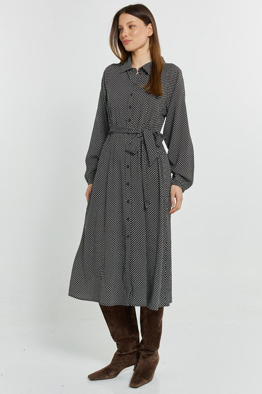 Betty Basics Tessa Shirt Dress (Nutmeg Geo Print)