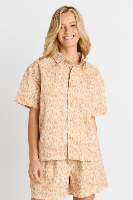 Betty Basics Quinn Cotton Shirt (Ocelot Print)