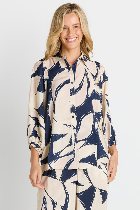 Betty Basics Nova Shirt (Navy Floral Print)