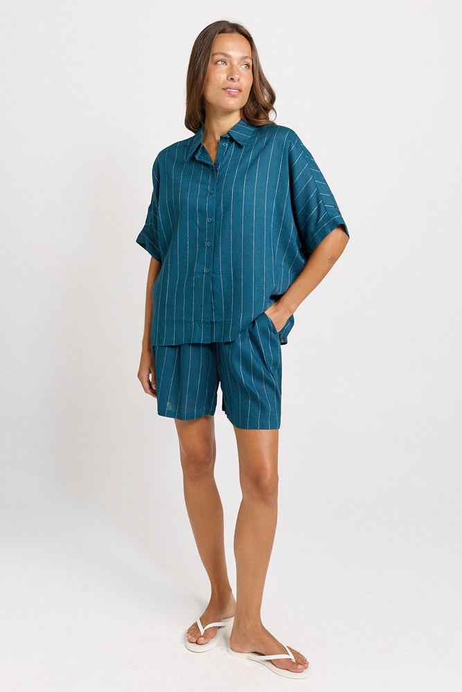 Betty Basics Ophelia Oversized Shirt (Teal/White Stripe)