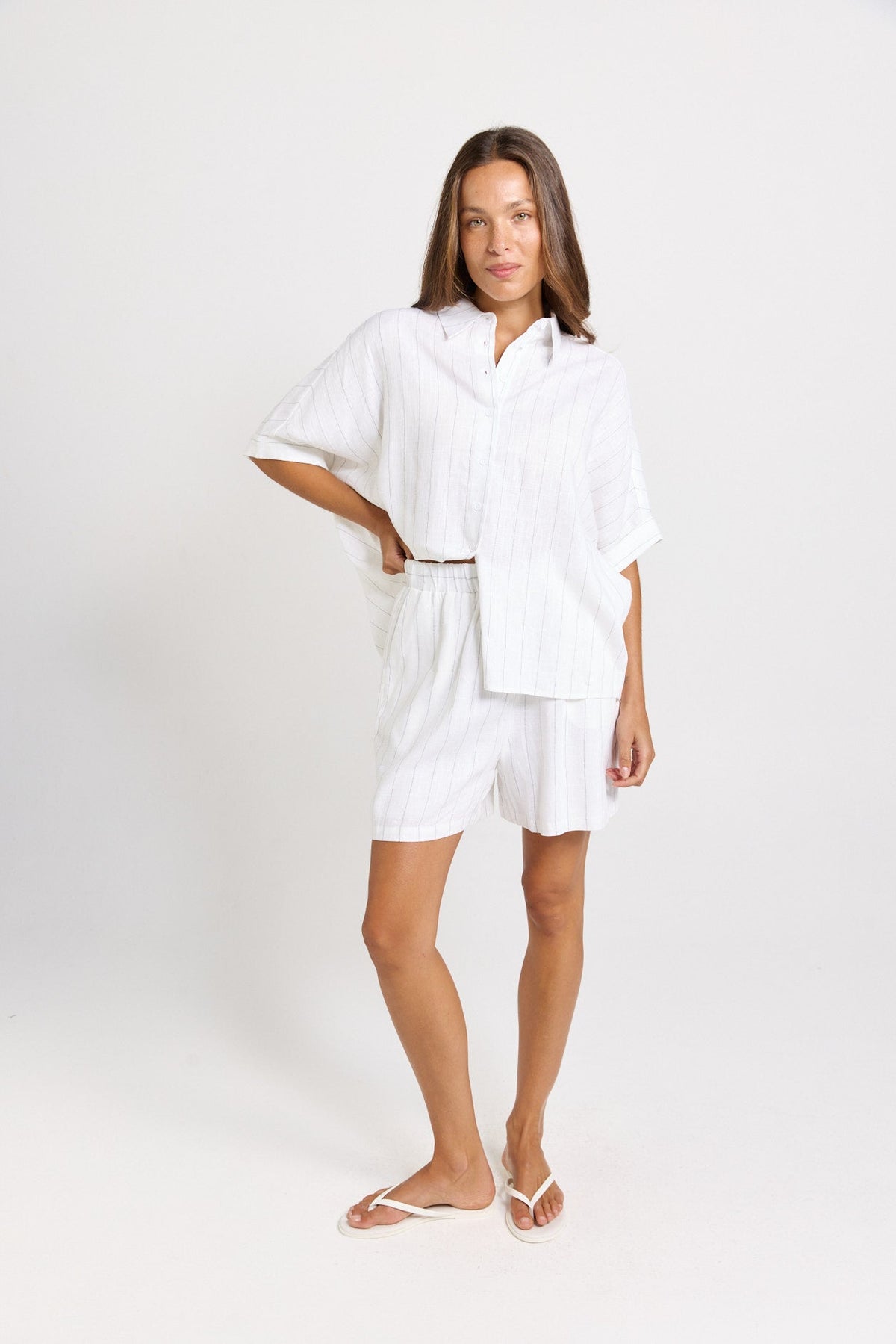 Betty Basics Ophelia Oversized Shirt (White/Black Stripe)